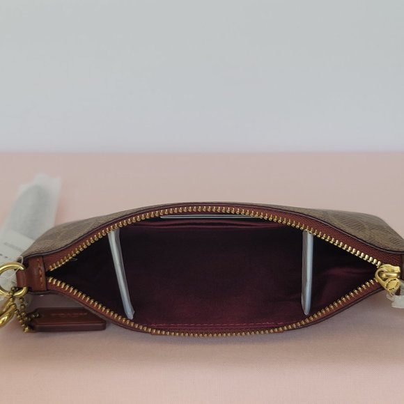 COACH Small Wristlet in Signature Logo Coated Canvas - Tan Rust⭐ - Picture 14 of 16